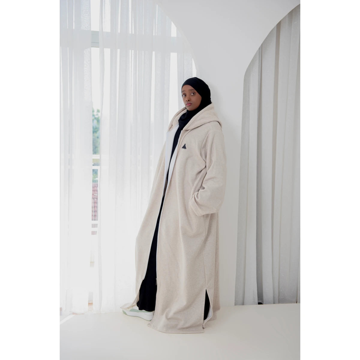Fleece Hoodie Abaya-Warm Oatmeal