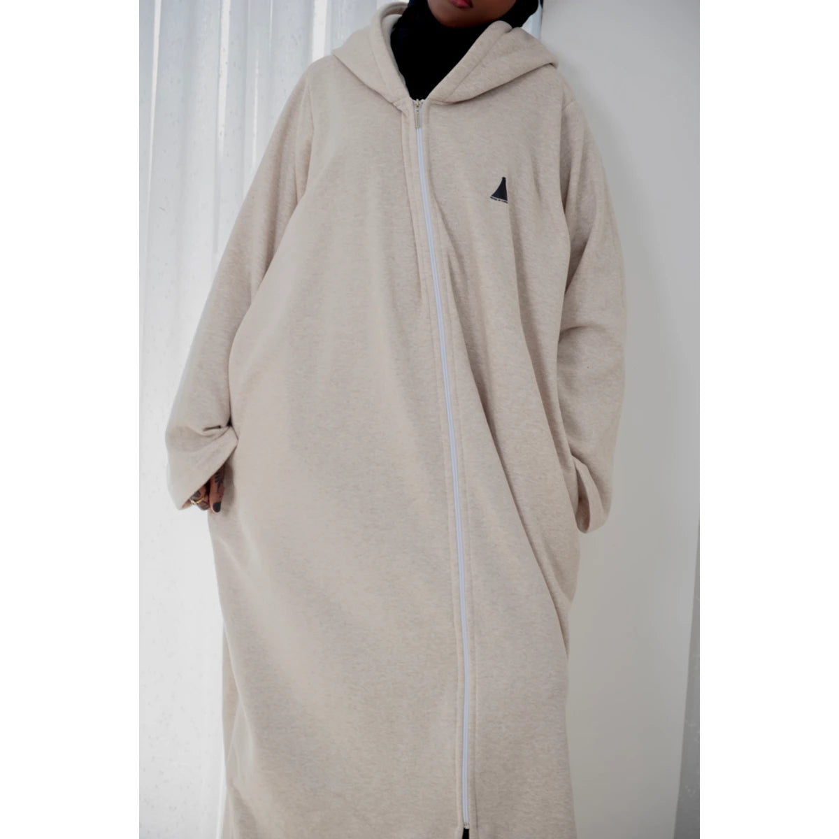 Fleece Hoodie Abaya-Warm Oatmeal